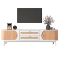 Rattan Tv Stand For Tvs Up To 75'', Modern Farmhouse Media Console, Entertainment Center With Solid Wood Legs, Tv Cabinet For Living Room,Home Theatre Natural White Primary Living Space 60 69 Inches Solid Wood Mdf