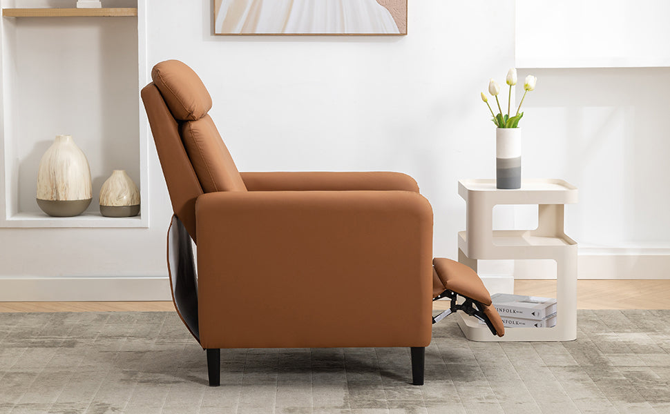 Modern Artistic Color Design Adjustable Recliner Chair Pu Leather For Living Room Bedroom Home Theater, Burnt Orange Burnt Orange Pu Leather
