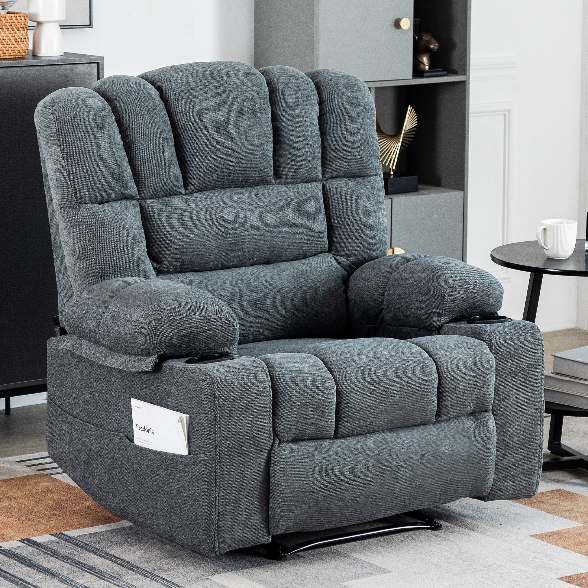 Massage Recliner Chair Sofa With Heating Vibration Grey Chenille Manual Handle Metal Primary Living Space Soft Cushion Back American Design,American Traditional,Classic,Minimalist,Modern Pillow Top