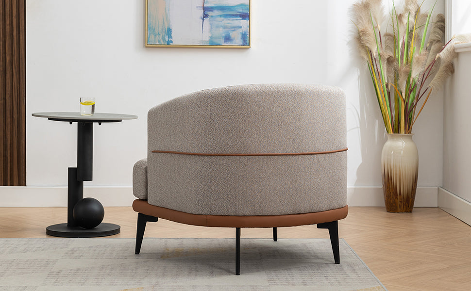 Modern Two Tone Barrel Fabric Chair, Upholstered Round Armchair For Living Room Bedroom Reading Room, Burnt Orange Burnt Orange Linen