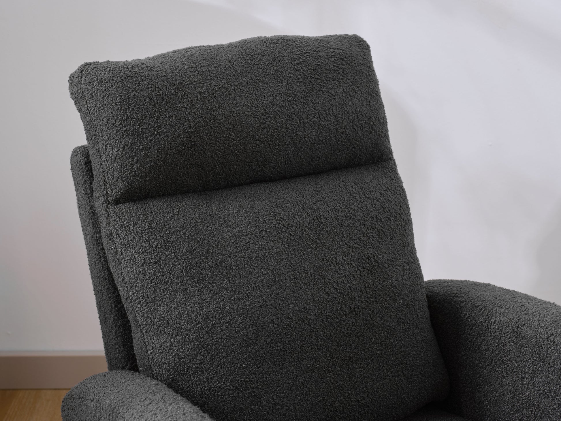 Modern Accent Rocking Chair Rocking Chair With Solid Wood Legs, Upholstered Nursery Glider Rocker, Comfy Armchair With Side Pocket, Living Room Lounge Arm Chair With High Backrest Dark Grey,Teddy Dark Grey White Primary Living Space Casual Foam Teddy
