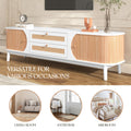 Rattan Tv Stand For Tvs Up To 75'', Modern Farmhouse Media Console, Entertainment Center With Solid Wood Legs, Tv Cabinet For Living Room,Home Theatre Natural White Primary Living Space 60 69 Inches Solid Wood Mdf