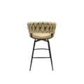 Technical Leather Woven Bar Stool Set Of 2,Black Legs Barstools No Adjustable Kitchen Island Chairs,360 Swivel Bar Stools Upholstered Counter Stool Arm Chairs With Back Footrest, Light Brown Light Brown Technical Leather