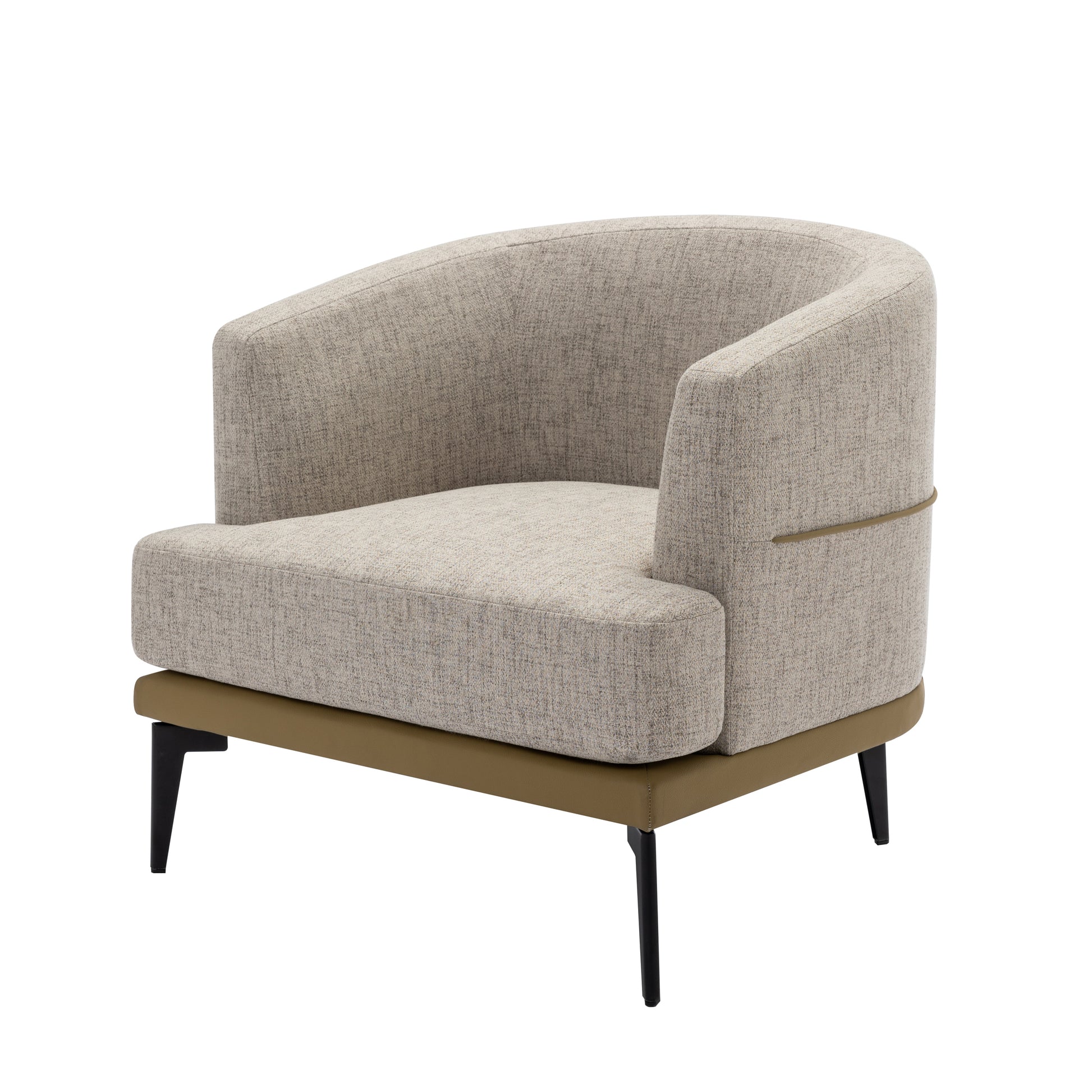 Modern Two Tone Barrel Fabric Chair, Upholstered Round Armchair For Living Room Bedroom Reading Room, Mustard Green Mustard Linen