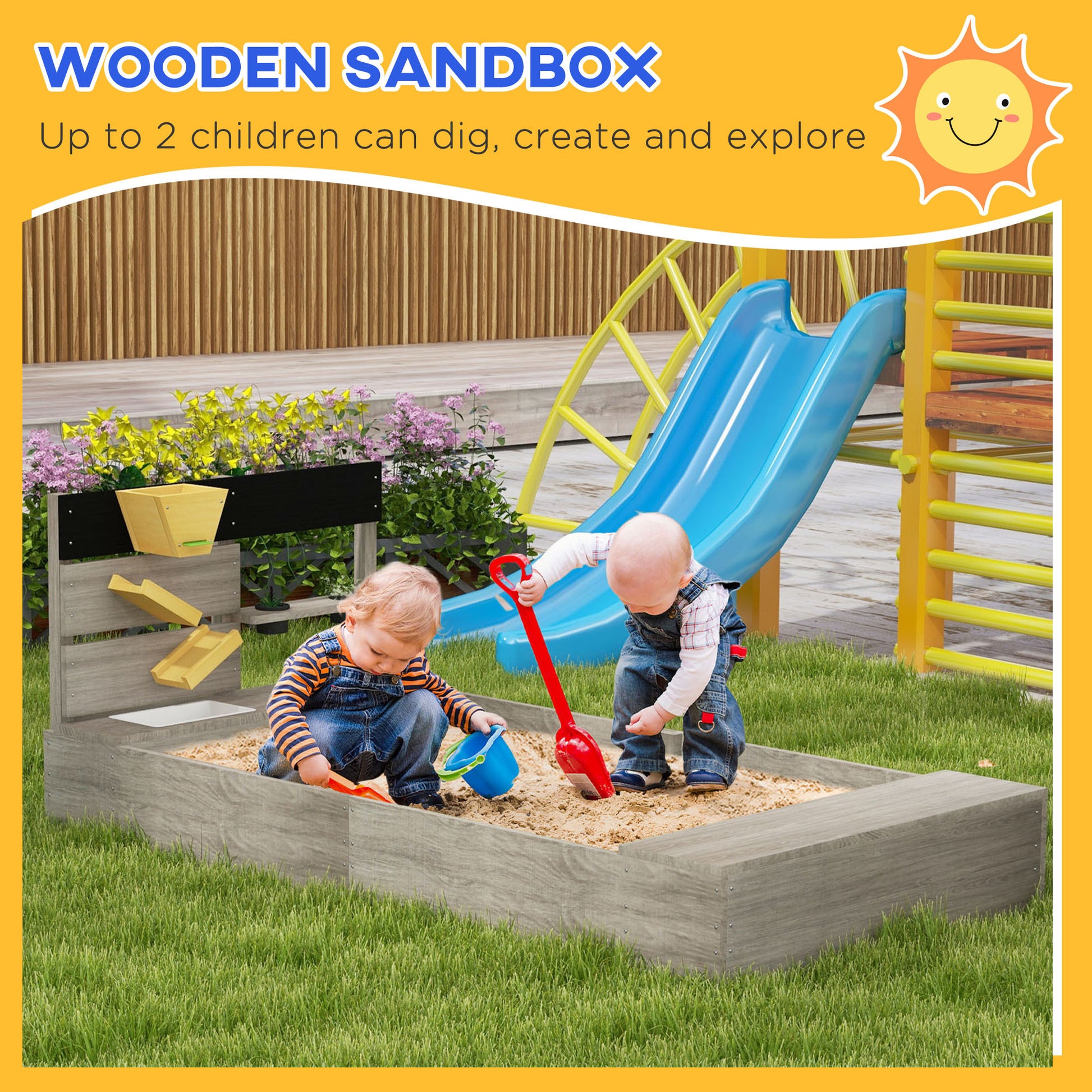 Wooden Sandbox With Liner, Kitchen Design, Sink For 3 7 Years Old Gray Wood