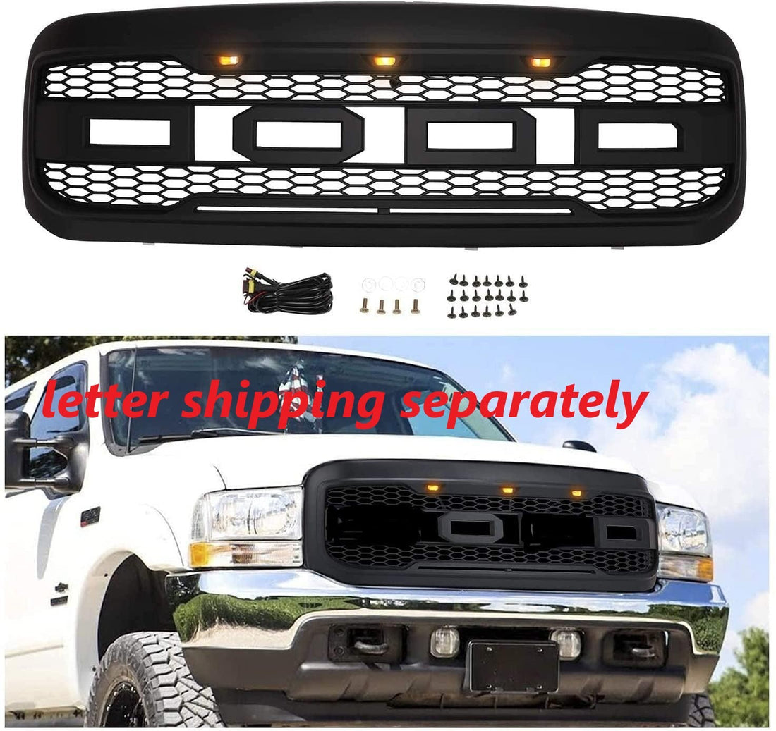 Grille For 2005 2006 2007 Ford F250 F350 Raptor Grill W Led Lights & Letters Mattle Black Matt Black Abs Abs