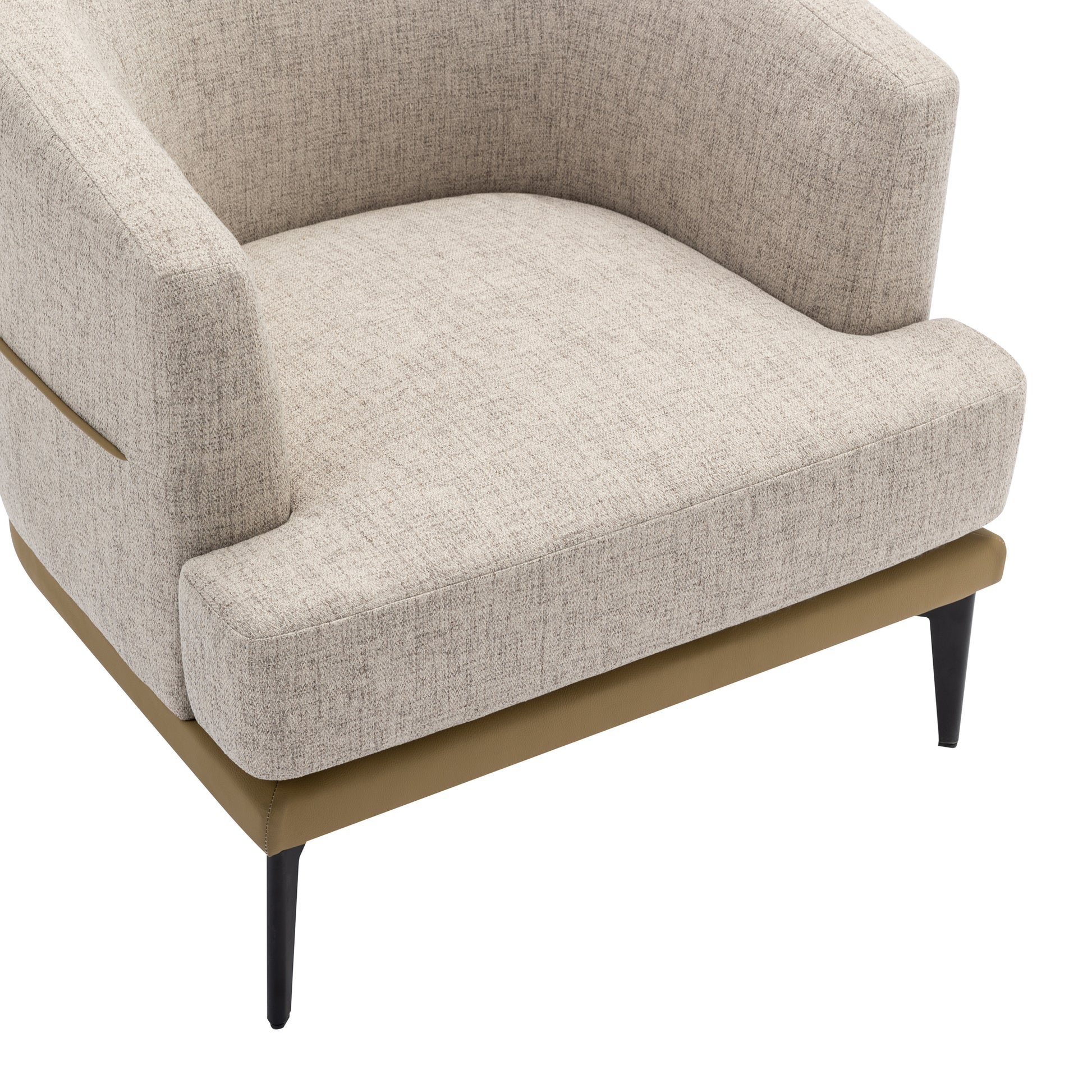 Modern Two Tone Barrel Fabric Chair, Upholstered Round Armchair For Living Room Bedroom Reading Room, Mustard Green Mustard Linen