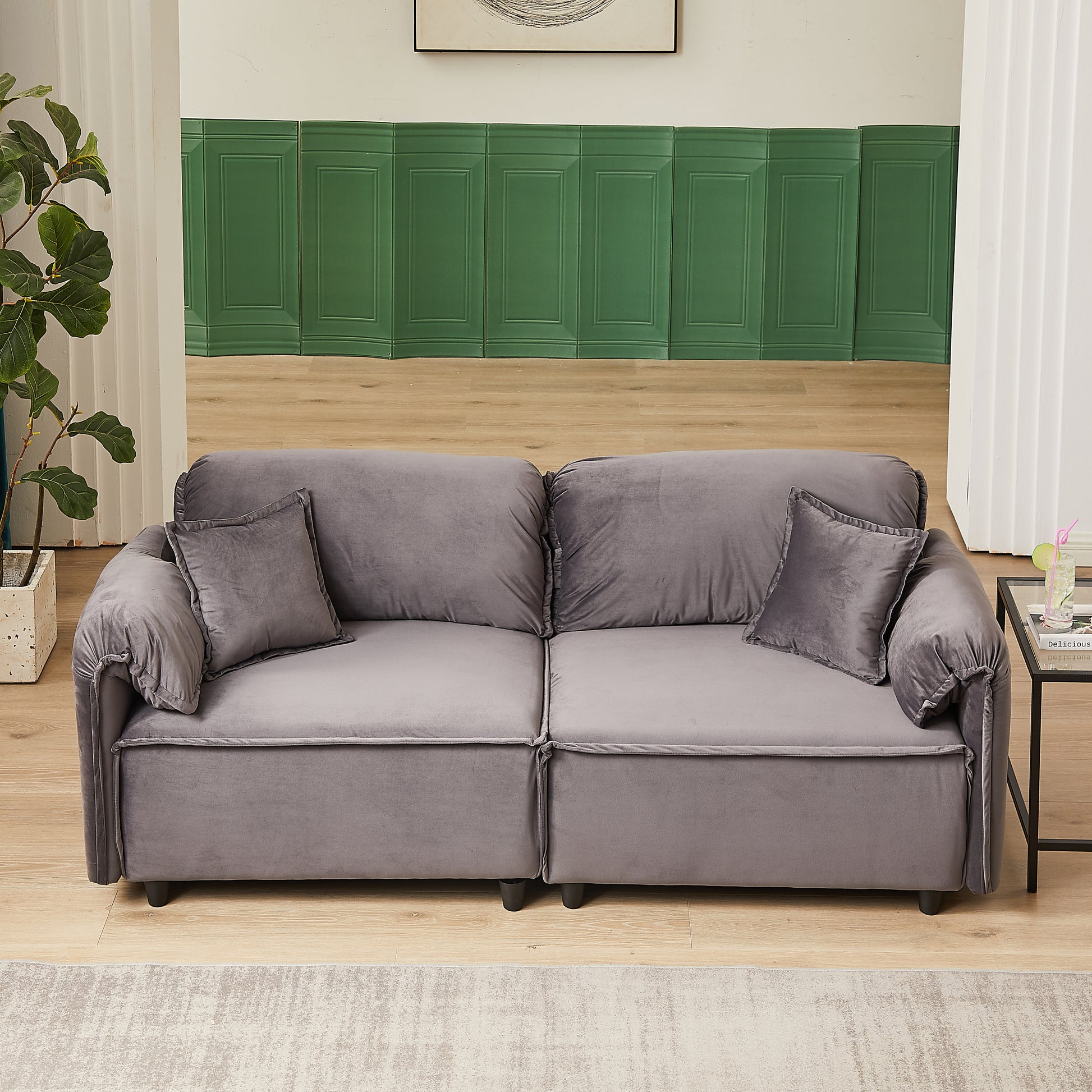 Mh 79" Velvet Sofaupholstered Recliner Sofa With Pillows, Living Room Sofa Chair Furniture, Home Office Use Grey Velvet Wood Primary Living Space Pine Foam Wood 2 Seat