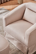 Swivel Barrel Chair With Ottoman, Swivel Accent Chairs Armchair For Living Room, Reading Chairs For Bedroom Comfy, Round Barrel Chairs With Black Metal Base Beige Beige Primary Living Space Modern Linen