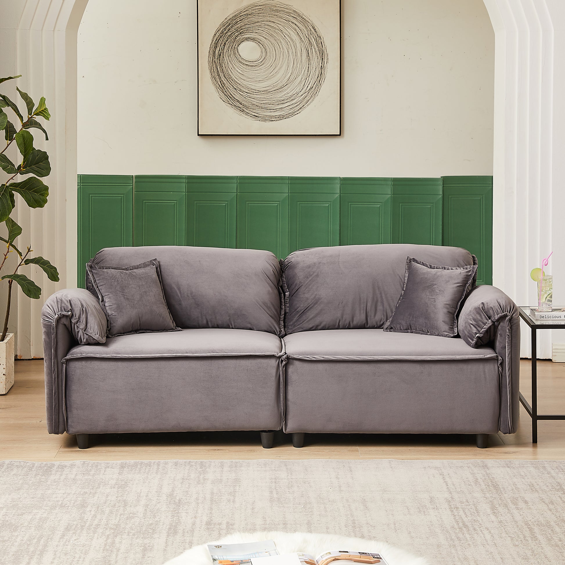 Mh 79" Velvet Sofaupholstered Recliner Sofa With Pillows, Living Room Sofa Chair Furniture, Home Office Use Grey Velvet Wood Primary Living Space Pine Foam Wood 2 Seat