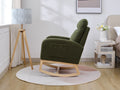Modern Accent Rocking Chair Rocking Chair With Solid Wood Legs, Upholstered Nursery Glider Rocker, Comfy Armchair With Side Pocket, Living Room Lounge Arm Chair With High Backrest Dark Green,Teddy Dark Green White Primary Living Space Casual Foam Teddy