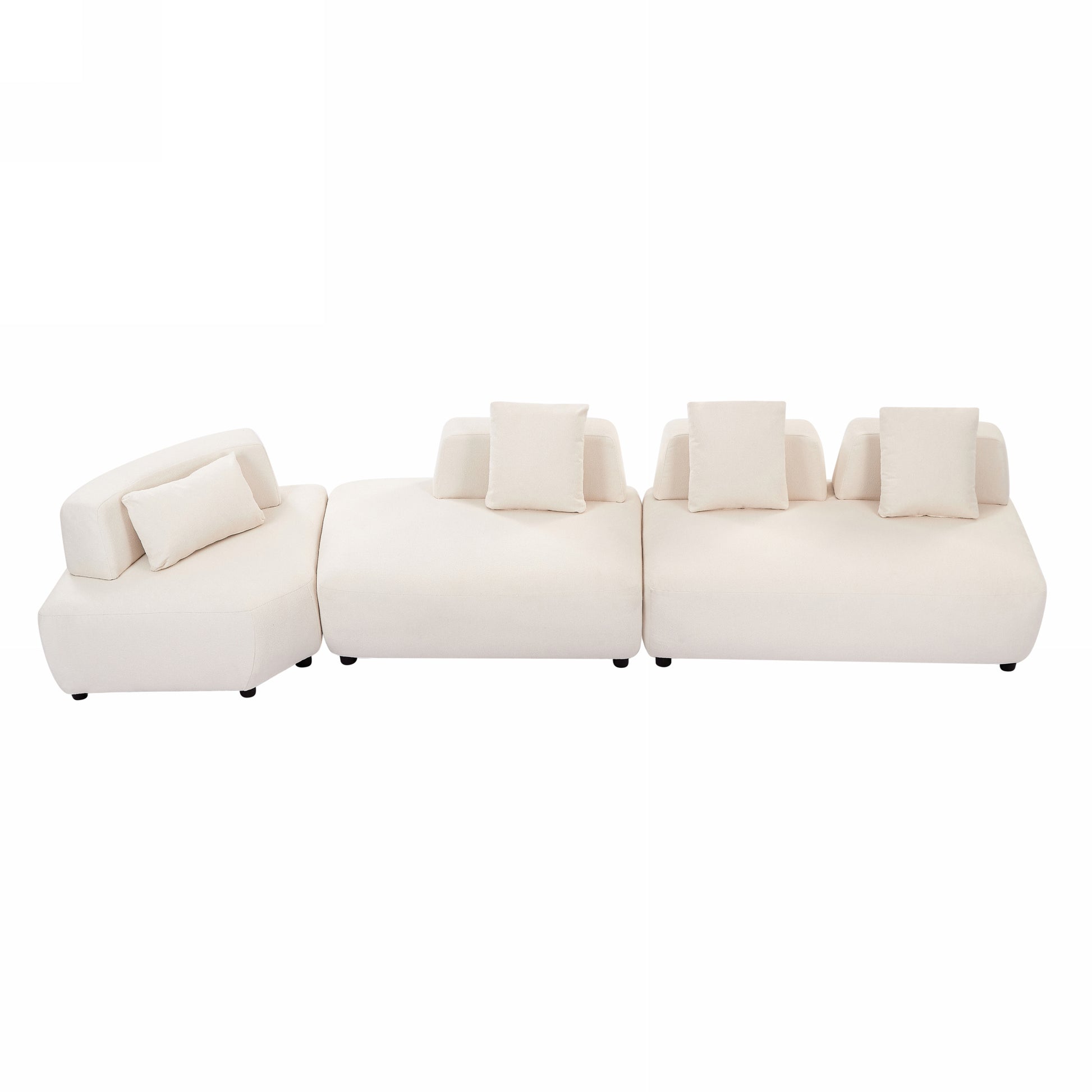 Contemporary 3 Piece Sectional Sofa Free Convertible Sofa With Four Removable Pillows For Living Room, Beige Beige Foam Boucle