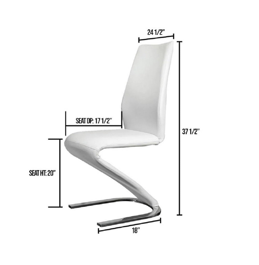 Contemporary Style Z Shaped Chair Base 2Pcs Dining Chairs Whitechrome Finish Side Chair Dining Room Furniture White Dining Room Contemporary,Modern Metal