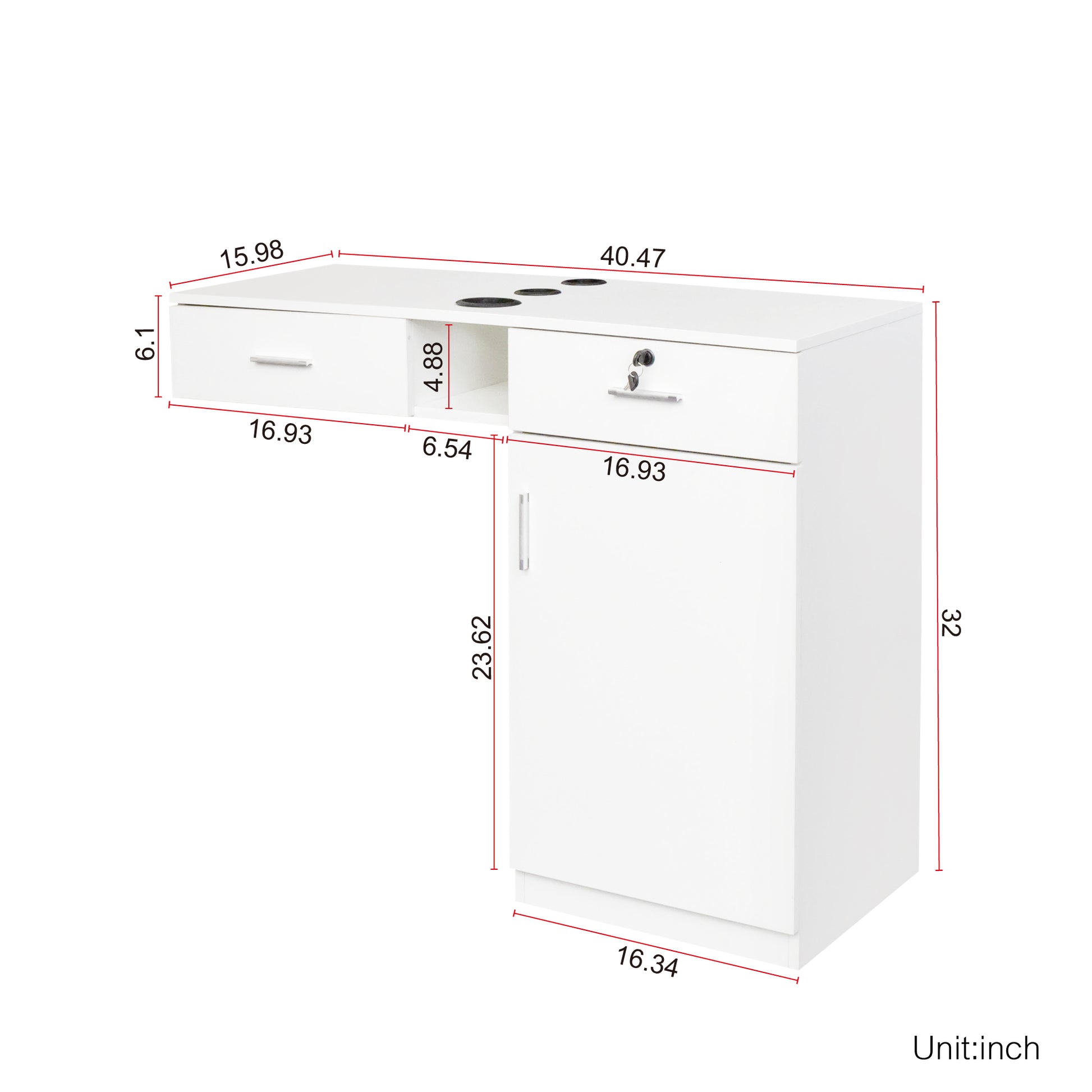 Wall Mount Barber Salon Station, Salon Storage Hair Stylist Equipment Set W Appliance Holders Lockable Drawers Storage Cabinet White Mdf