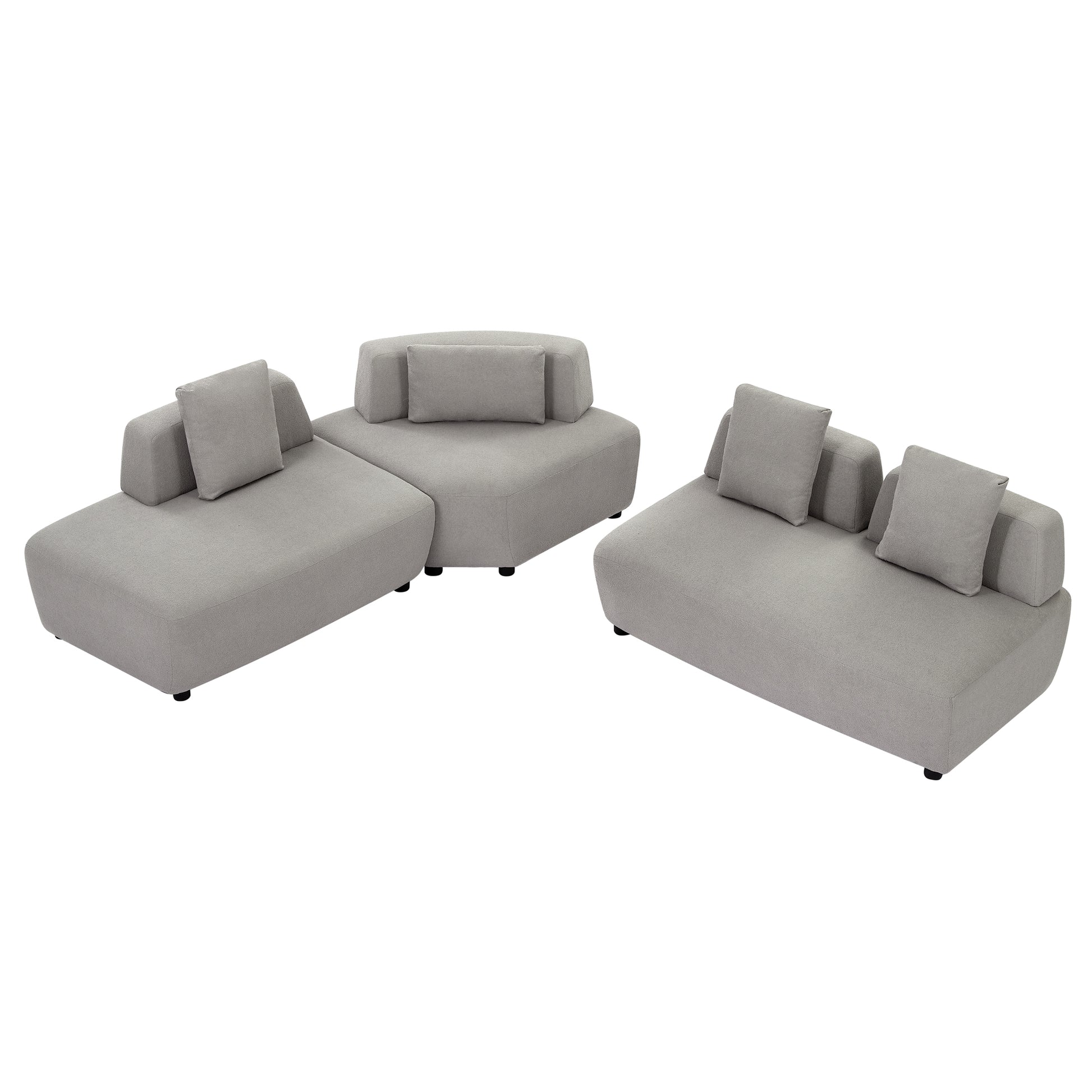 Contemporary 3 Piece Sectional Sofa Free Convertible Sofa With Four Removable Pillows For Living Room, Grey Grey Foam Boucle