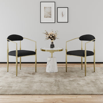 Woker Dining Chairs Set Of 2, Mid Century Modern Dining Chairs, Kitchen Dining Room Chairs, Round Boucle Backrest Sherpa Dining Chair With Black Metal Legs Iron White Black Dining Room Foam Round Dining Chairs Foam Metal