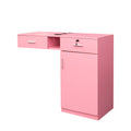 Wall Mount Barber Salon Station, Salon Storage Hair Stylist Equipment Set W Appliance Holders Lockable Drawers Storage Cabinet Pink Mdf