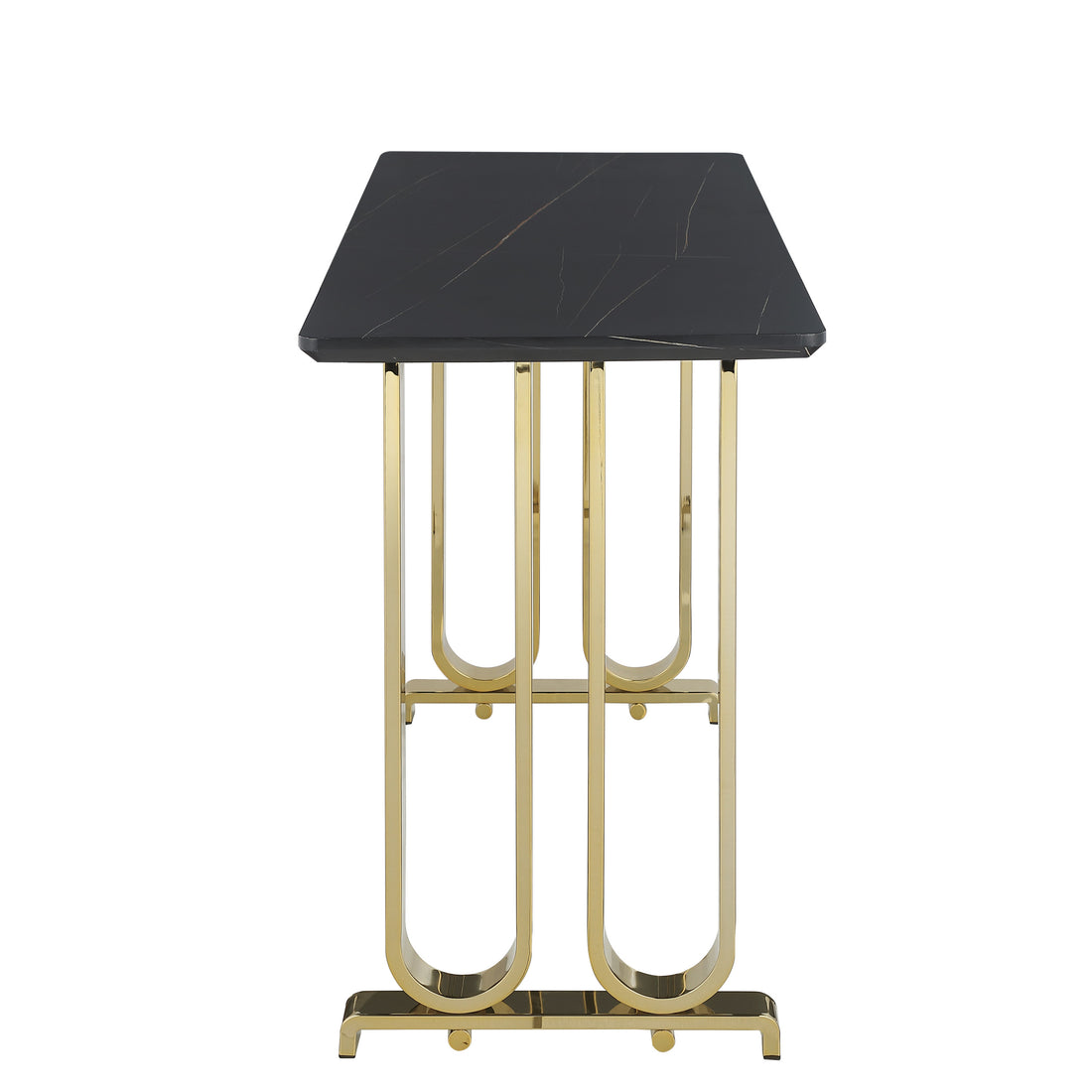 63" Bar Table, Pub Table Kitchen Dining Coffee Table High Writing Computer Table With Lauren Gold Black Top, Polished Gold Metal Base Golden Black Mdf Steel