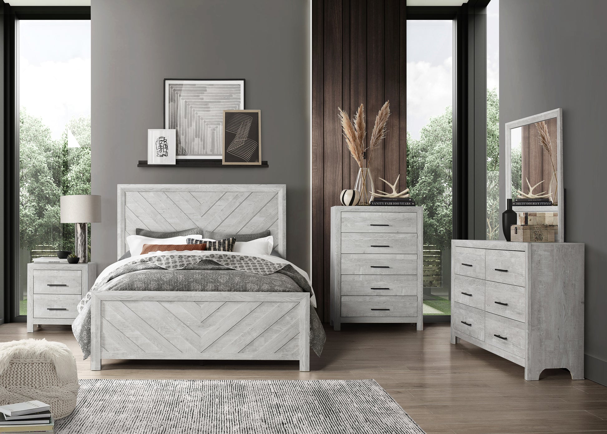 Denver Modern Style King Bed Made With Wood In Gray Box Spring Required King Gray Wood Bedroom Modern Slat Beds Wood