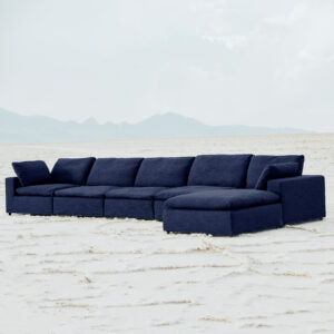 Harper Luxe Navy Sectional 6 Seat Configuration Navy Wood Linen