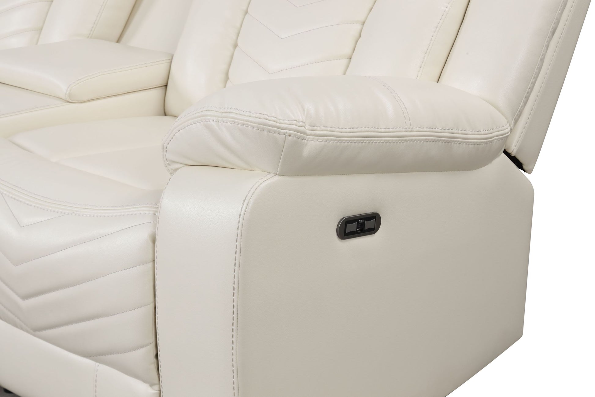 Challenger Modern Style Recliner Sectional Sofa, Built In Usb C Ports & Bluetooth, Made With Wood & Faux Leather In Ice Beige White Faux Leather Wood Primary Living Space Cushion Back Contemporary,Modern Curved Solid Wood Mdf Faux Leather 6 Seat