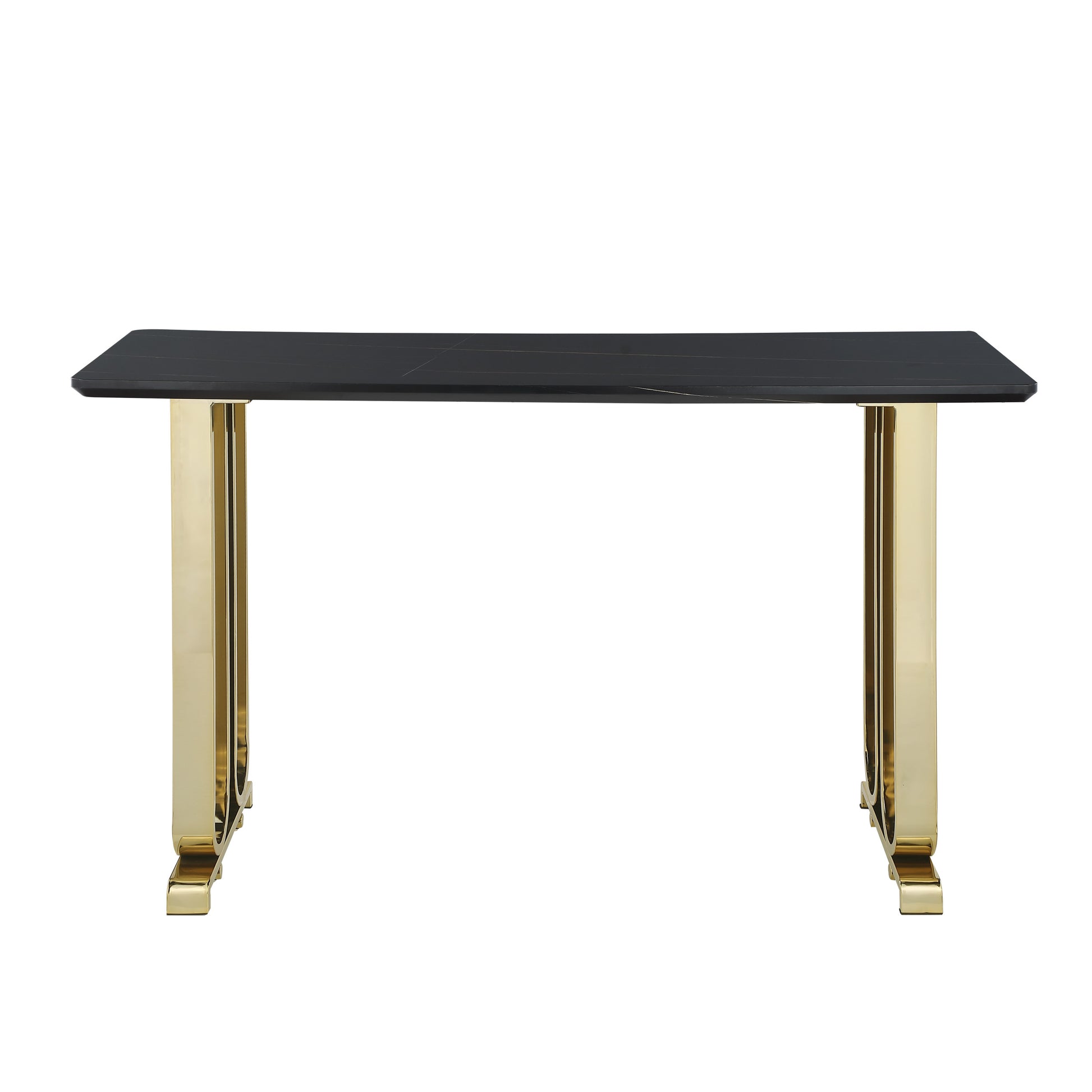 63" Bar Table, Pub Table Kitchen Dining Coffee Table High Writing Computer Table With Lauren Gold Black Top, Polished Gold Metal Base Golden Black Mdf Steel