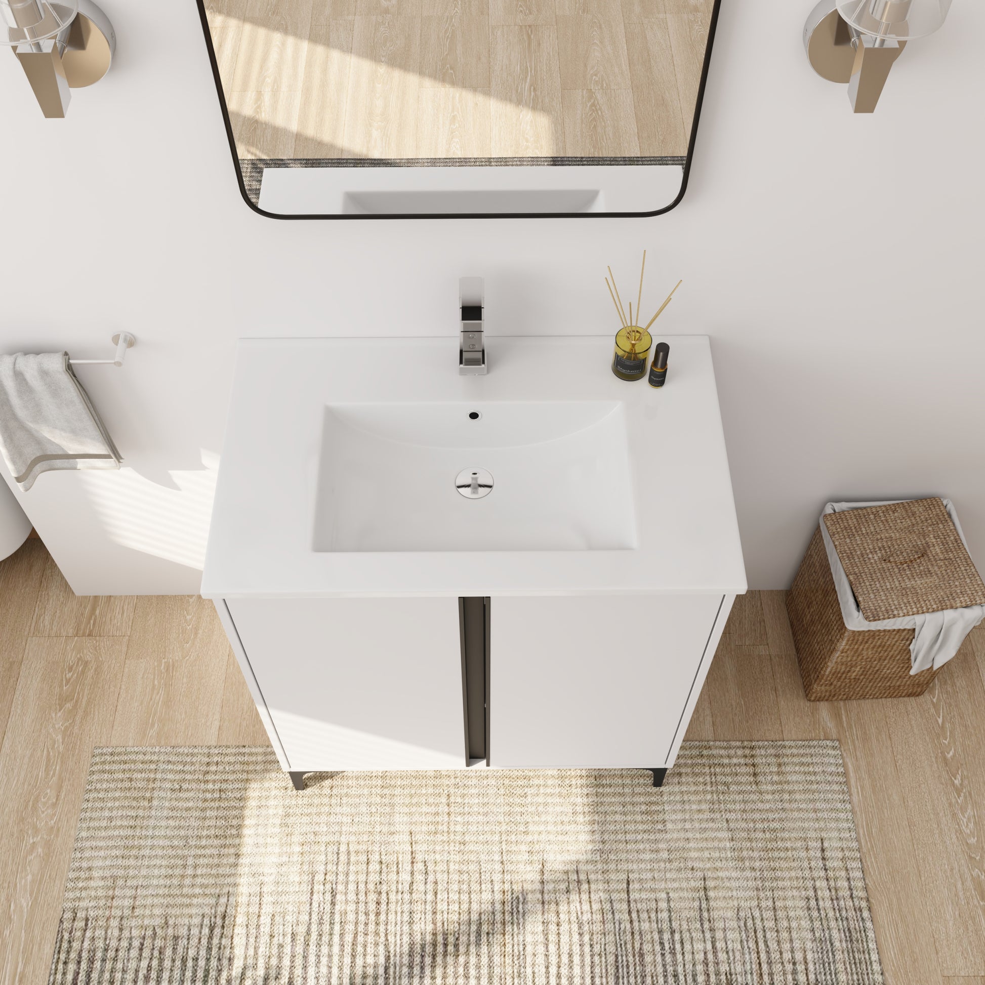 30" Freestanding Bathroom Vanity With Ceramic Sink Bvb06730Wh Bl9075B White 2 Bathroom Freestanding Modern Plywood