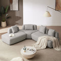 Contemporary 3 Piece Sectional Sofa Free Convertible Sofa With Four Removable Pillows For Living Room, Grey Grey Foam Boucle