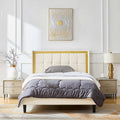 Queen Size Upholstered Bed With Headboard, Sturdy Wooden Slats, High Load Bearing Capacity, Non Slip And Noiseless, No Springs, Easy To Assemble, Beige White Wood