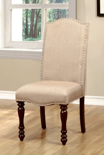 Transitional Antique Cherry Beige Set Of 2Pc Side Chairs Padded Fabric Turned Legs Dining Room Furniture Beige Brown Dining Room Contemporary,Modern,Transitional Side Chair Solid Back Solid Wood