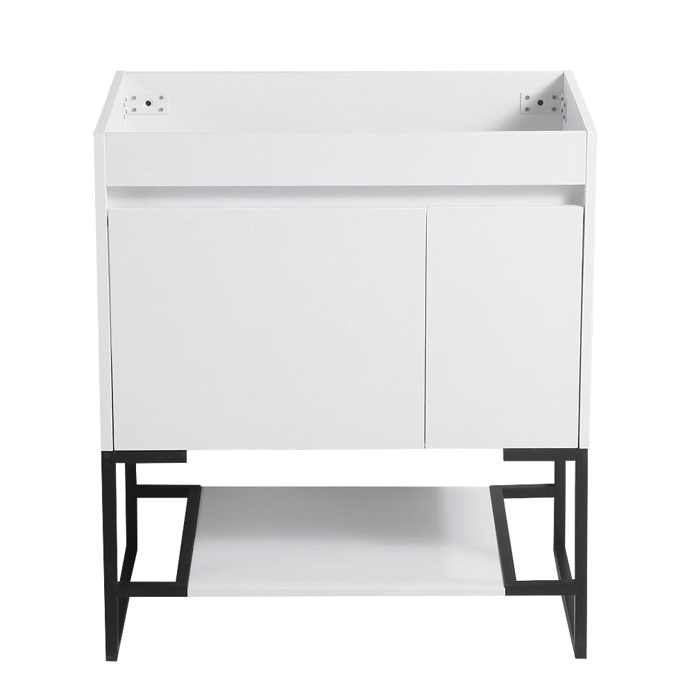 30" Bathroom Vanity With Sink,Bathroom Vanity Cabinet With One Soft Close Cabinet Doors & Soft Close Drawers,Bathroom Storage Cabinet With A Lower Open Shelf,With Metal Legs,White Ceramic Sink,White White Solid Wood