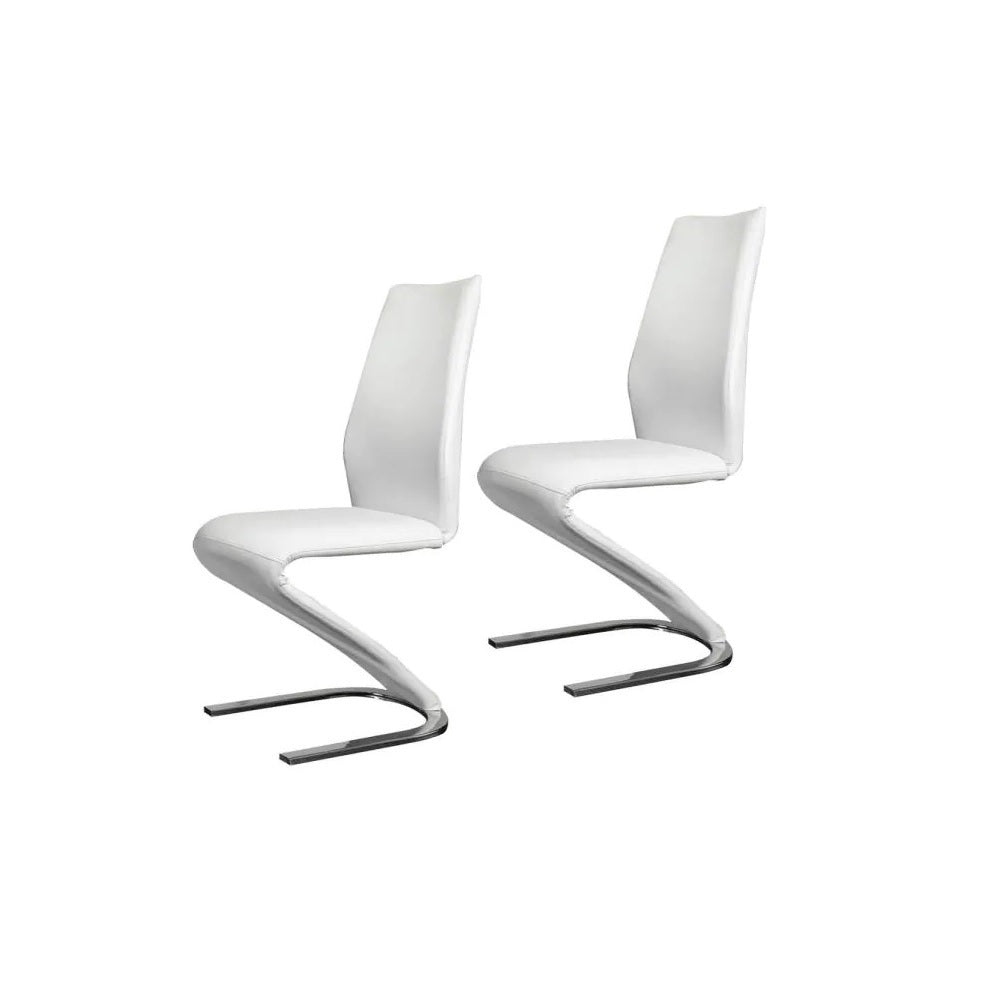 Contemporary Style Z Shaped Chair Base 2Pcs Dining Chairs Whitechrome Finish Side Chair Dining Room Furniture White Dining Room Contemporary,Modern Metal