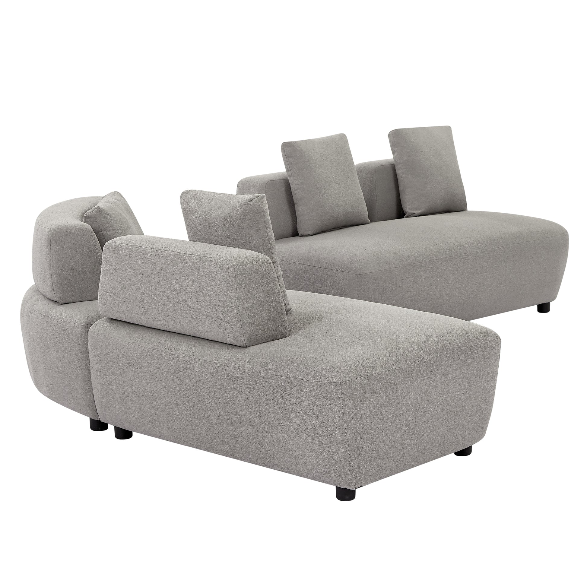 Contemporary 3 Piece Sectional Sofa Free Convertible Sofa With Four Removable Pillows For Living Room, Grey Grey Foam Boucle