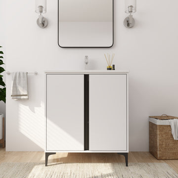 30" Freestanding Bathroom Vanity With Ceramic Sink Bvb06730Wh Bl9075B White 2 Bathroom Freestanding Modern Plywood