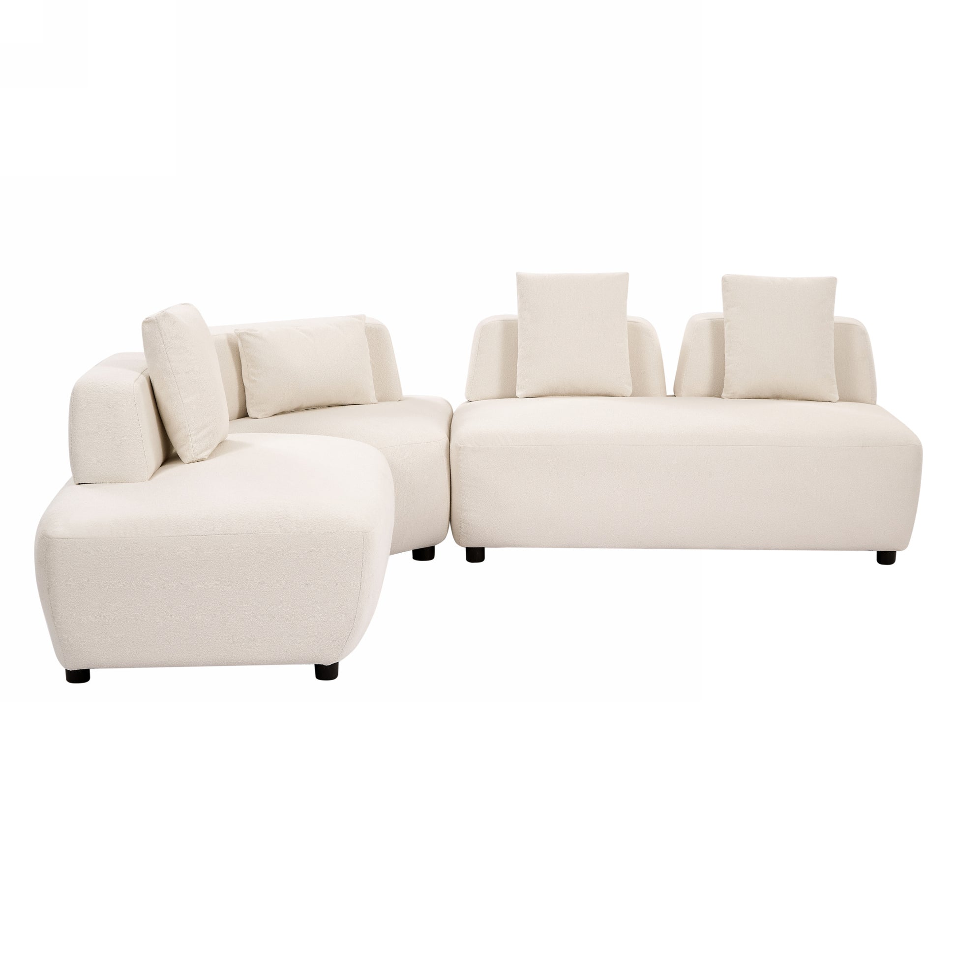 Contemporary 3 Piece Sectional Sofa Free Convertible Sofa With Four Removable Pillows For Living Room, Beige Beige Foam Boucle