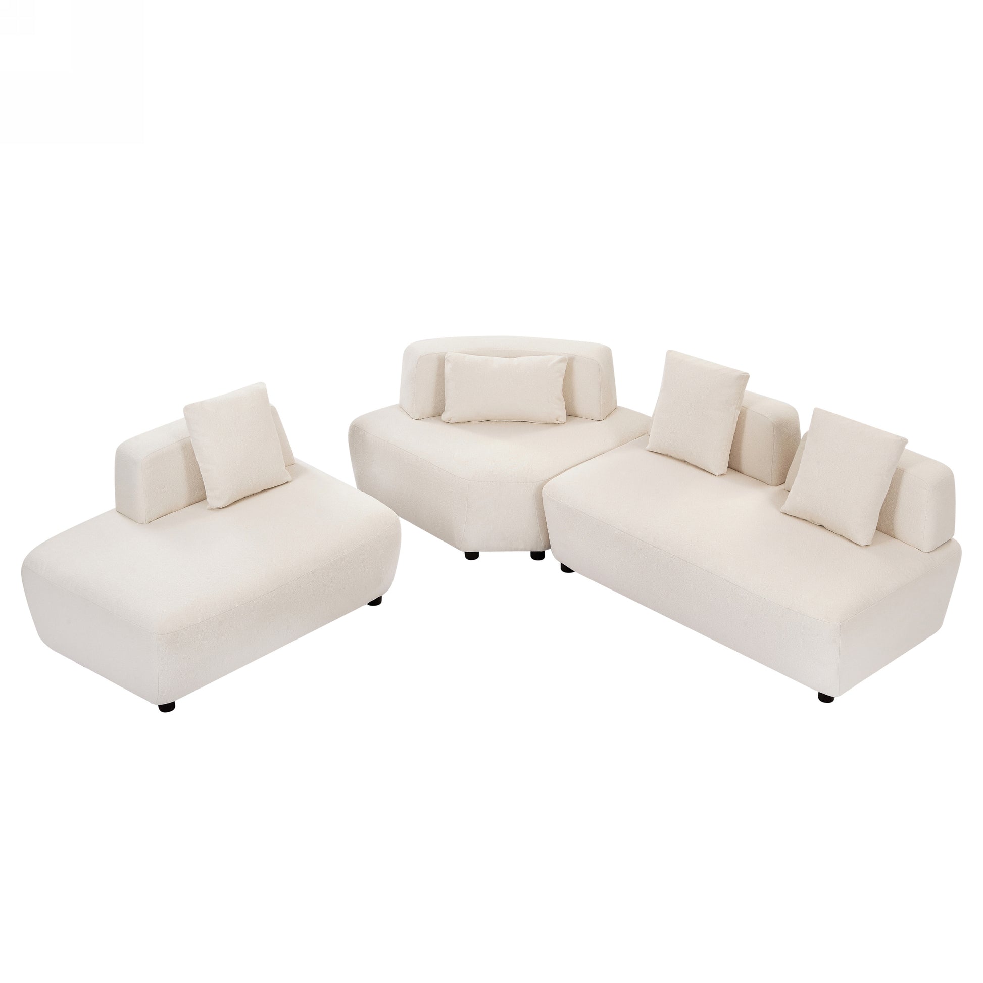 Contemporary 3 Piece Sectional Sofa Free Convertible Sofa With Four Removable Pillows For Living Room, Beige Beige Foam Boucle