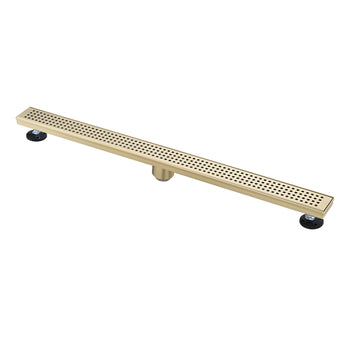 36 Inches Linear Shower Drain, Included Hair Strainer And Leveling Feet Brushed Gold Stainless Steel