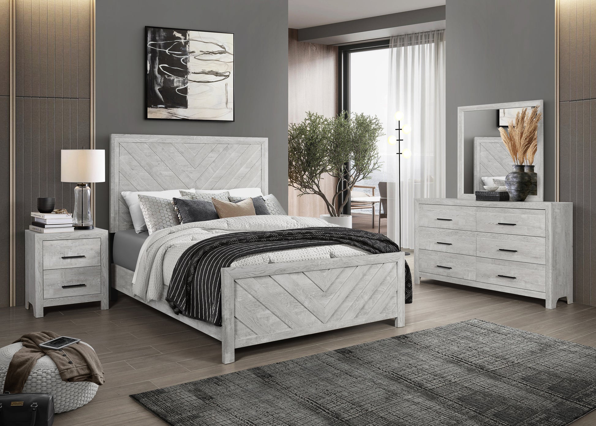 Denver Modern Style Twin Bed Made With Wood In Gray Box Spring Required Twin Gray Wood Bedroom Contemporary,Modern Slat Beds Solid Wood Mdf Wood