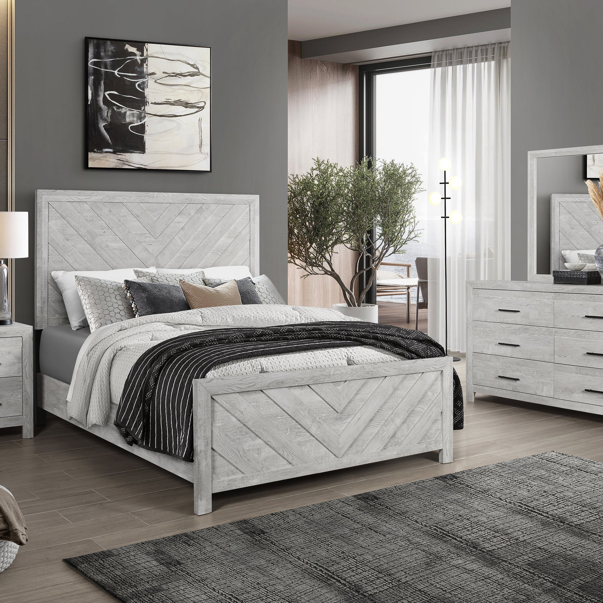 Full 4Pc Modern Style Storage Bedroom Set Made With Wood In Gray Box Spring Not Required Full Gray Wood 4 Piece Set Bedroom Bed Included,Dresser Included,Mirror Included,Nightstand Included