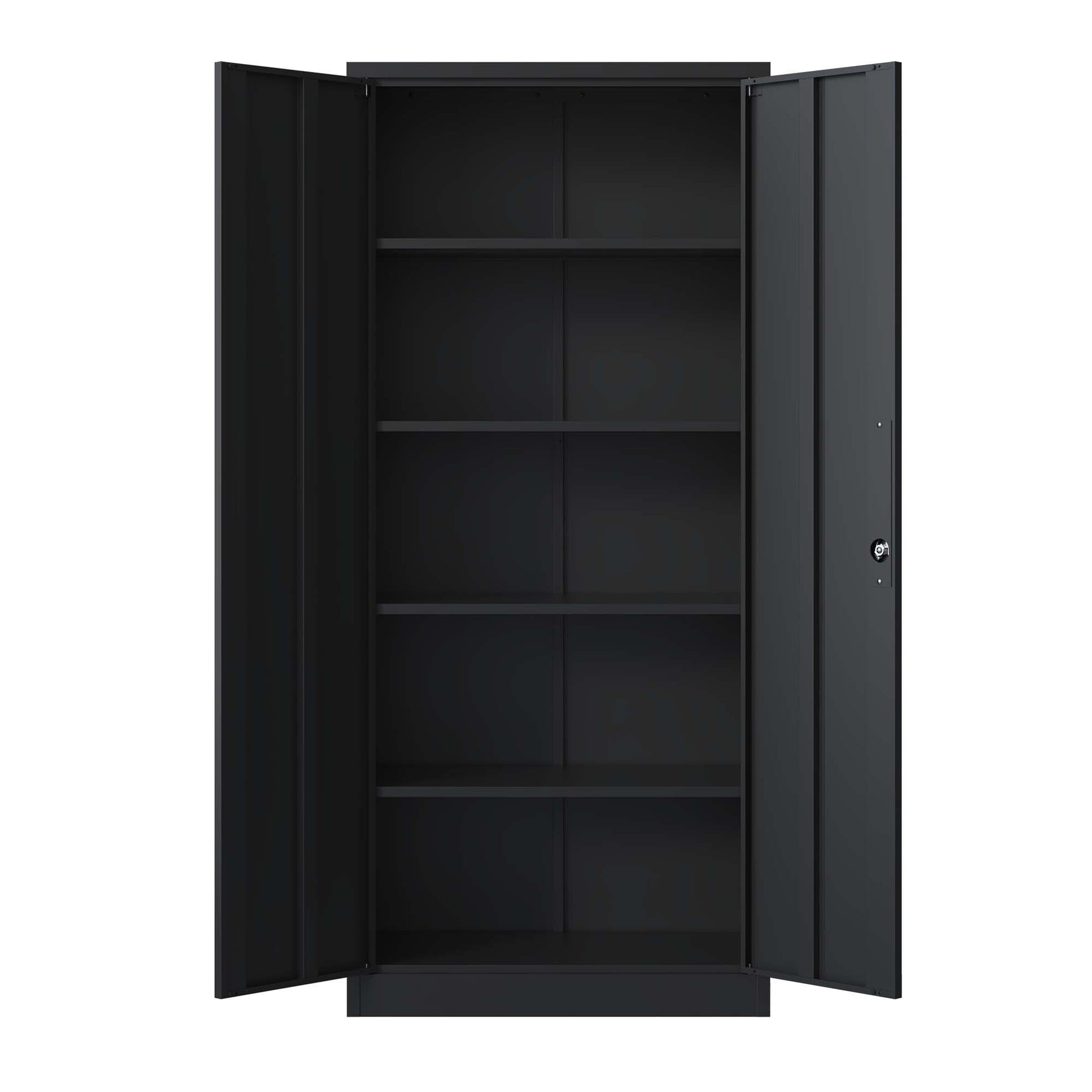 72"H Metal Garage Storage Cabinet, Black Tool Steel Locking Cabinet With Doors And 4 Shelves, Tall Cabinets For Garage Storage Systems Lockable File Cabinet For Home Office, Classroom Pantry Filing Cabinets 3 4 Shelves Black Office Adjustable Shelves