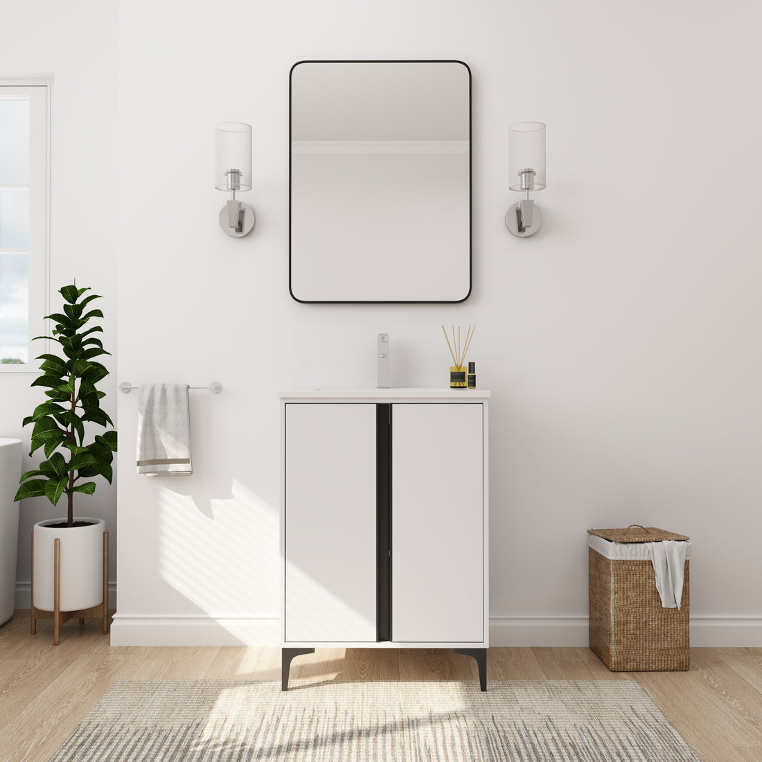 24" Freestanding Bathroom Vanity With Ceramic Sink Bvb06724Wh G Bl9060B White 2 Bathroom Freestanding Modern Plywood