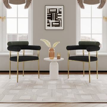 Woker Dining Chairs Set Of 2, Mid Century Modern Dining Chairs, Kitchen Dining Room Chairs, Round Boucle Backrest Sherpa Dining Chair With Brushed Bronze Metal Legs Iron Dark Green Black Dining Room Foam Round Dining Chairs Foam Metal