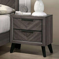 Contemporary Gray Color 1Pc Nightstand Bedroom Furniture Solid Wood Chevron Pattern 2 Drawers Bedside Table Replicated Wood Grain Gray Gray 2 Drawers Bedroom Bedside Cabinet Classic,Contemporary,Modern Rubberwood Drawers Solid Wood