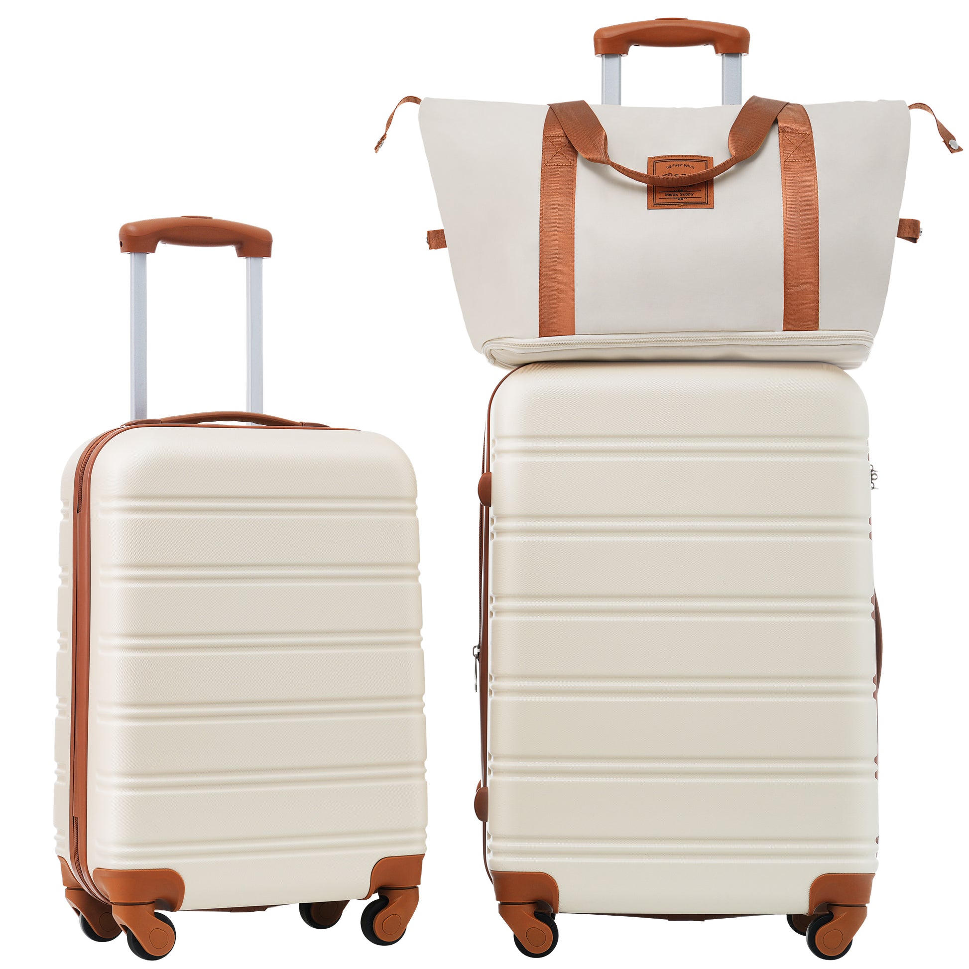 Hardshell Luggage Sets 2Pcs Bag Spinner Suitcase With Tsa Lock Lightweight 20" 24" Brown White Abs