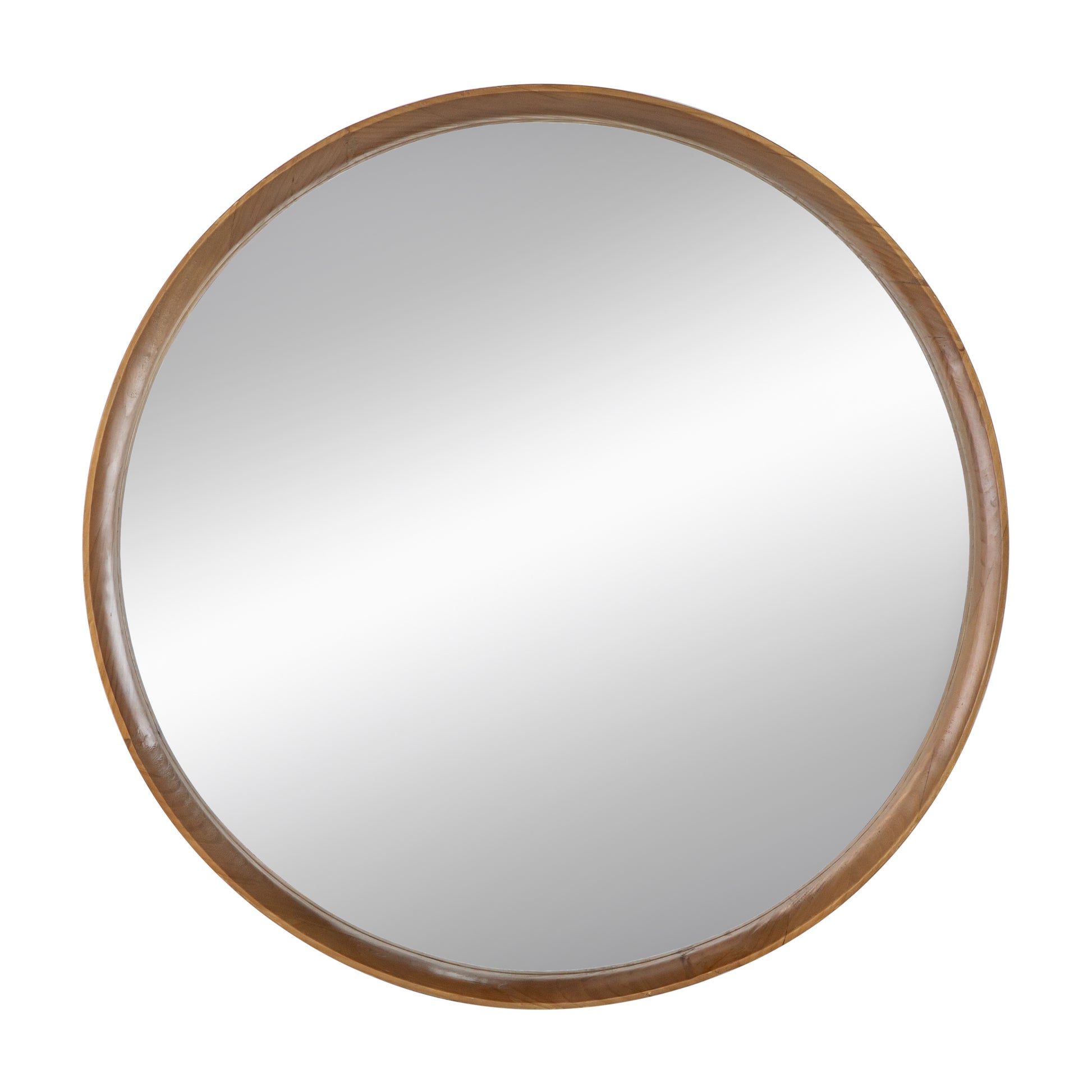 31.5" Round Pine Wood Mirror, Wall Mounted Mirror Home Decor For Bathroom Living Room Brown Pine