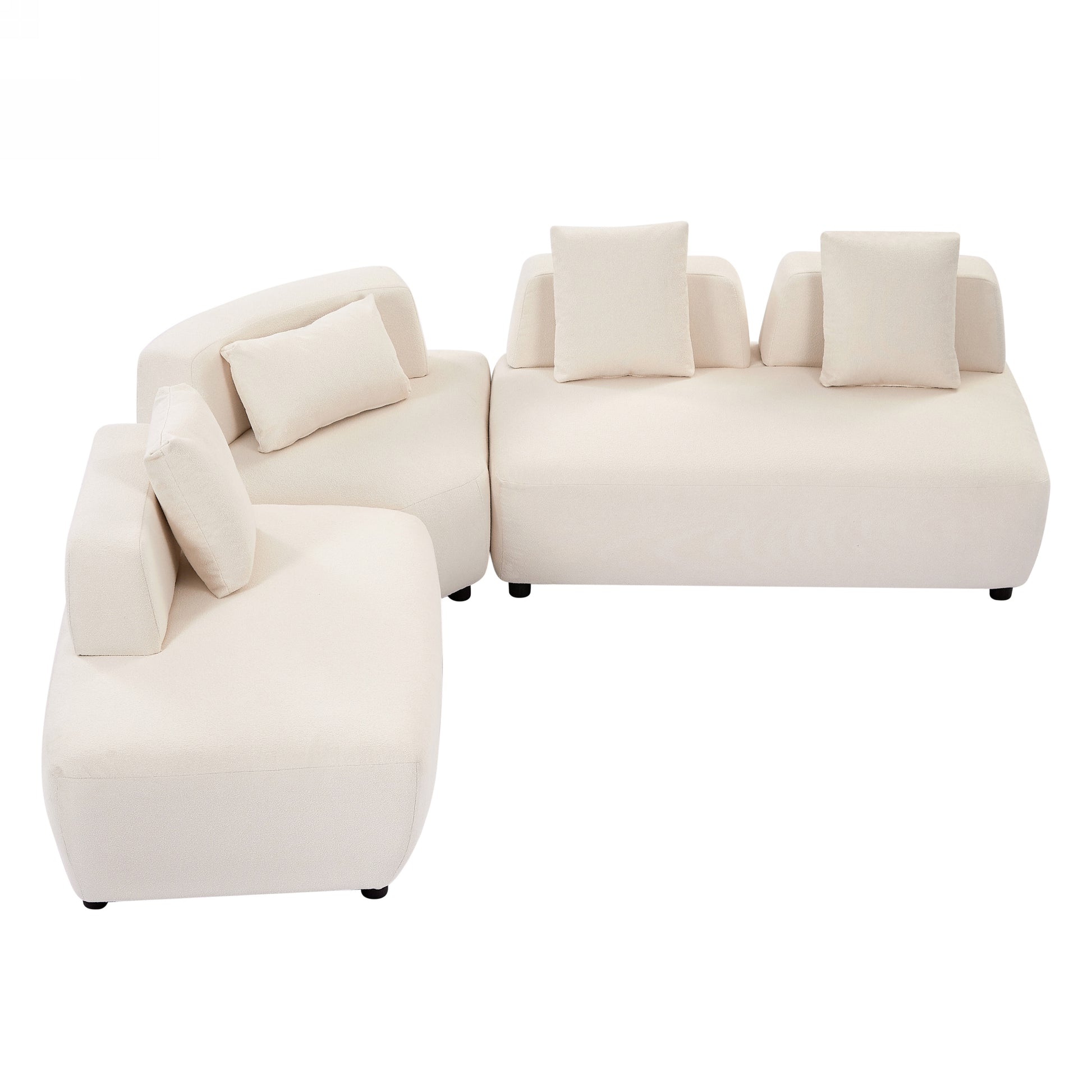 Contemporary 3 Piece Sectional Sofa Free Convertible Sofa With Four Removable Pillows For Living Room, Beige Beige Foam Boucle