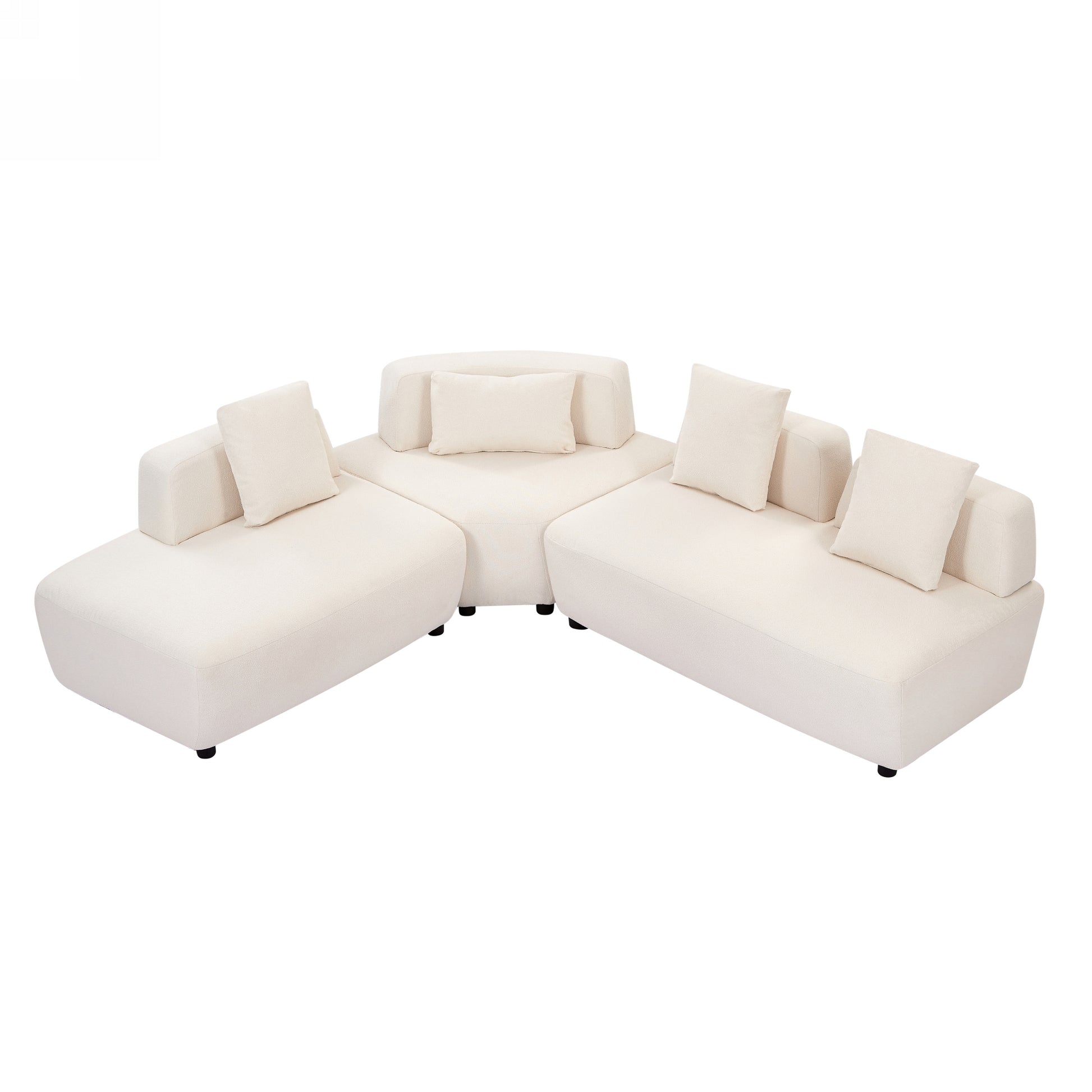 Contemporary 3 Piece Sectional Sofa Free Convertible Sofa With Four Removable Pillows For Living Room, Beige Beige Foam Boucle