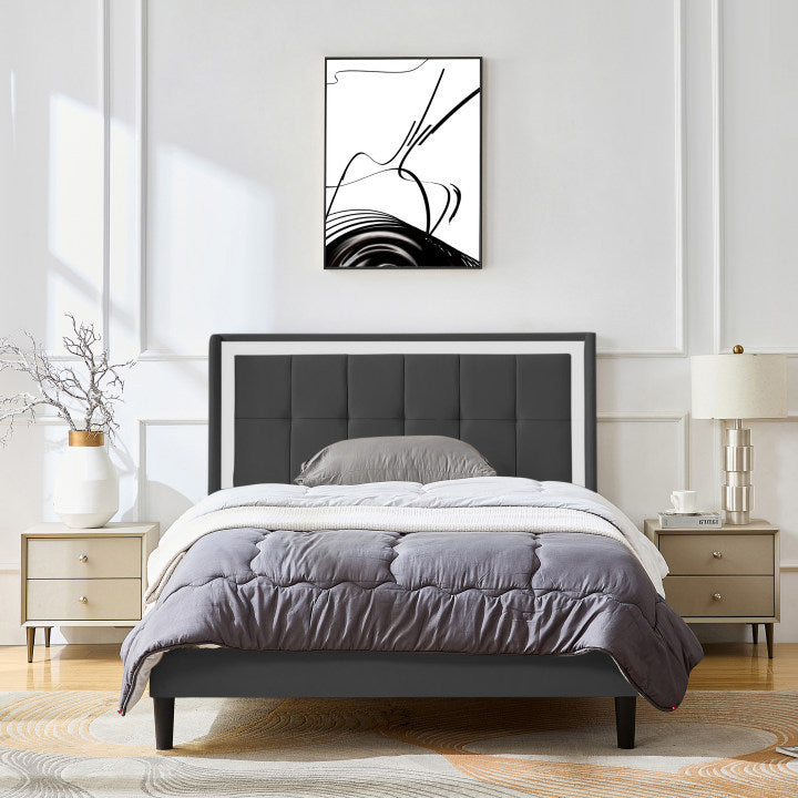 Queen Size Upholstered Platform Bed Frame With Headboard And Sturdy Wooden Slats, High Load Bearing Capacity, Non Slip And Noiseless, No Springs Required, Easy To Assemble, Dark Gray Bed Dark Grey Metal & Wood