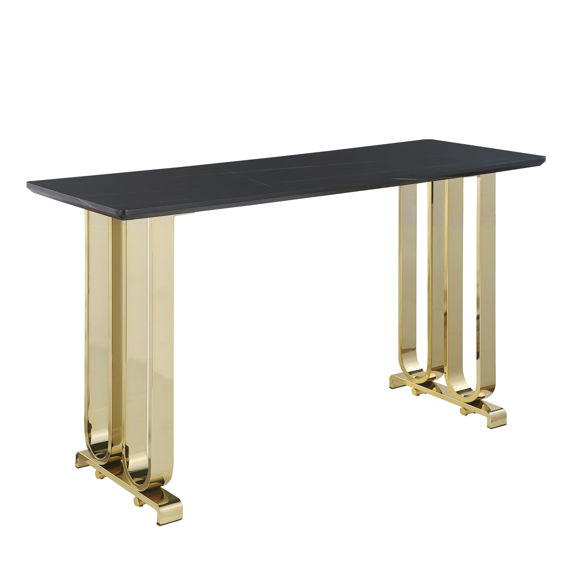 63" Bar Table, Pub Table Kitchen Dining Coffee Table High Writing Computer Table With Lauren Gold Black Top, Polished Gold Metal Base Golden Black Mdf Steel