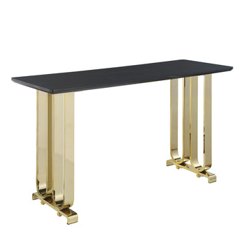 63" Bar Table, Pub Table Kitchen Dining Coffee Table High Writing Computer Table With Lauren Gold Black Top, Polished Gold Metal Base Golden Black Mdf Steel